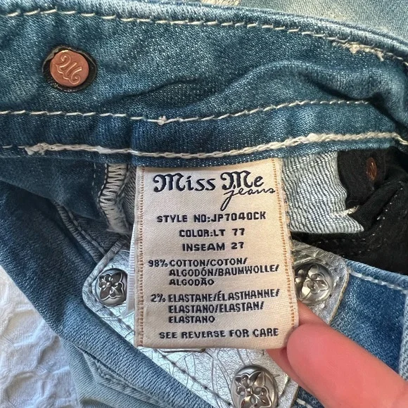 Miss Me Distressed Blue Signature Cuffed Skinny Jeans - Picture 8 of 12